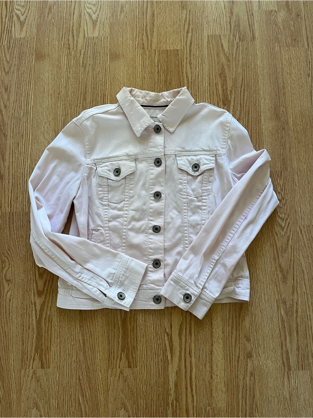 merona pale pink small jean jacket with buttons